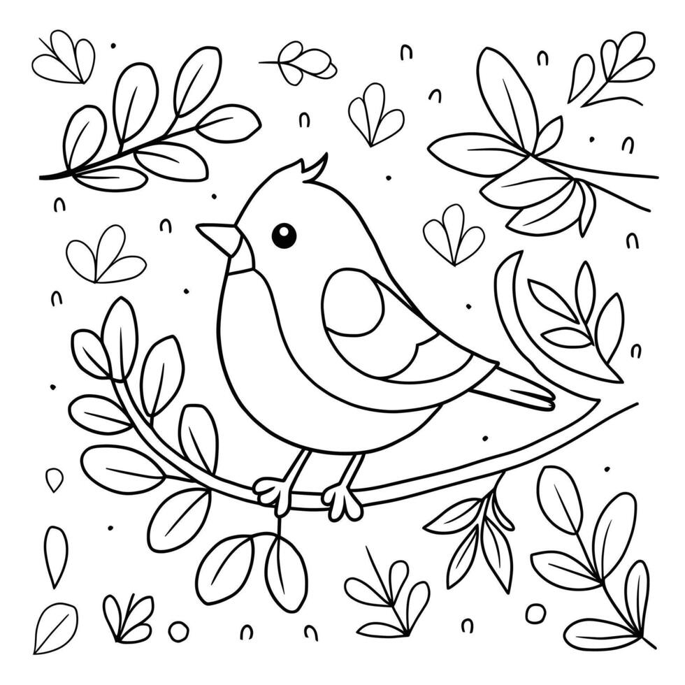 A coloring page with a bird sitting on a branch vector