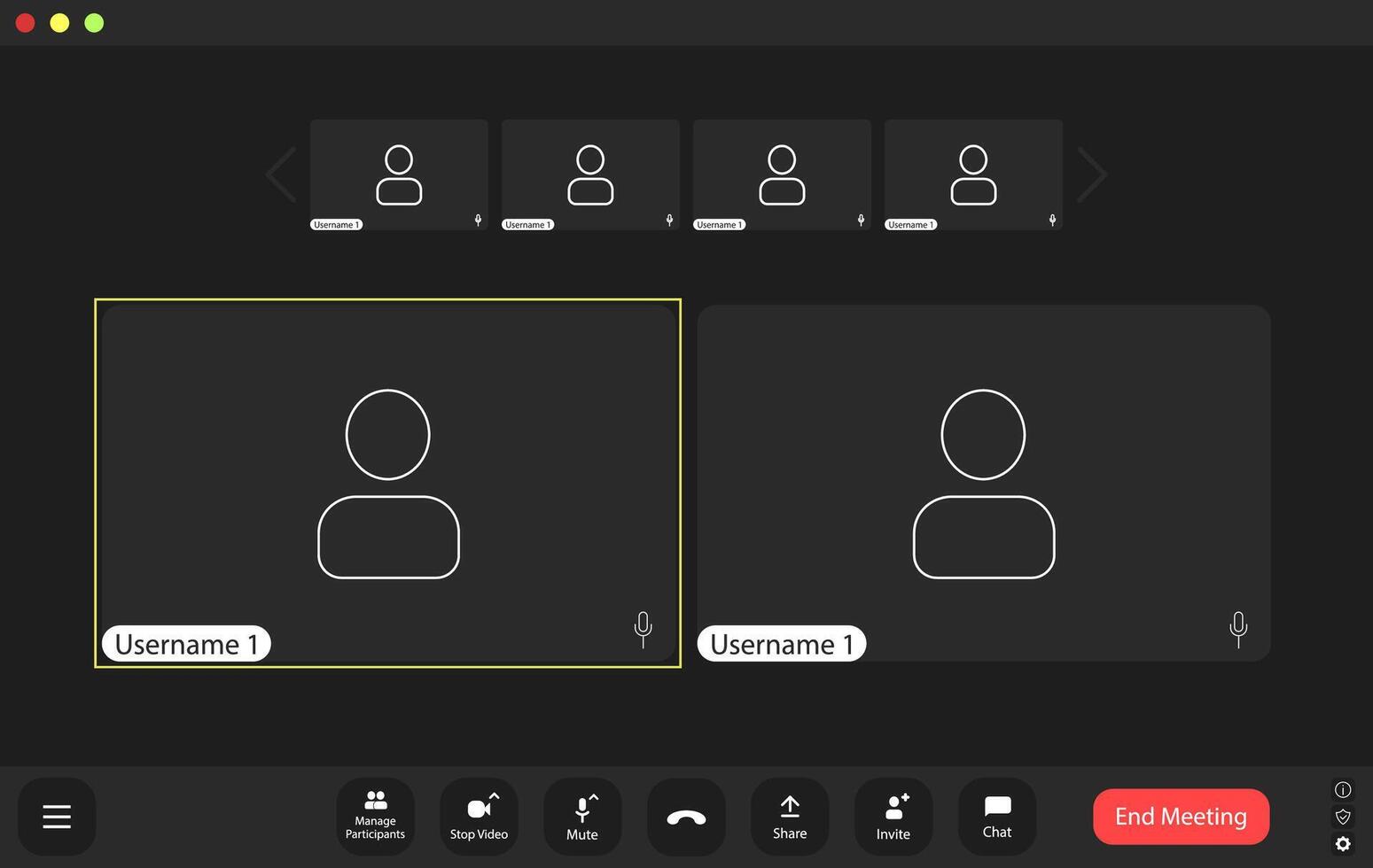 Virtual meeting interface showcasing multiple users, emphasizing online collaboration during a remote work session vector