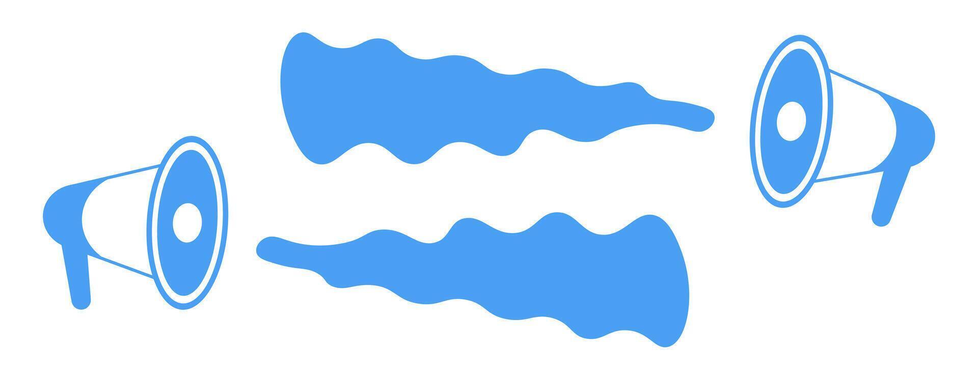 Dynamic blue megaphones amplifying sound waves in an artistic representation of communication and expression vector