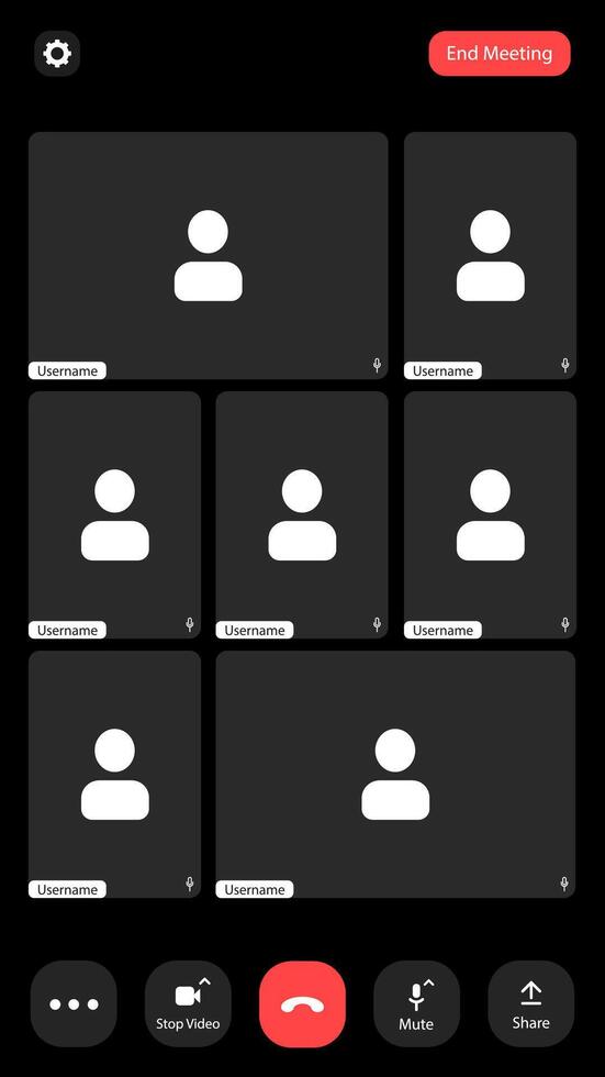 Virtual meeting grid showcasing participants with obscured identities in an online environment vector