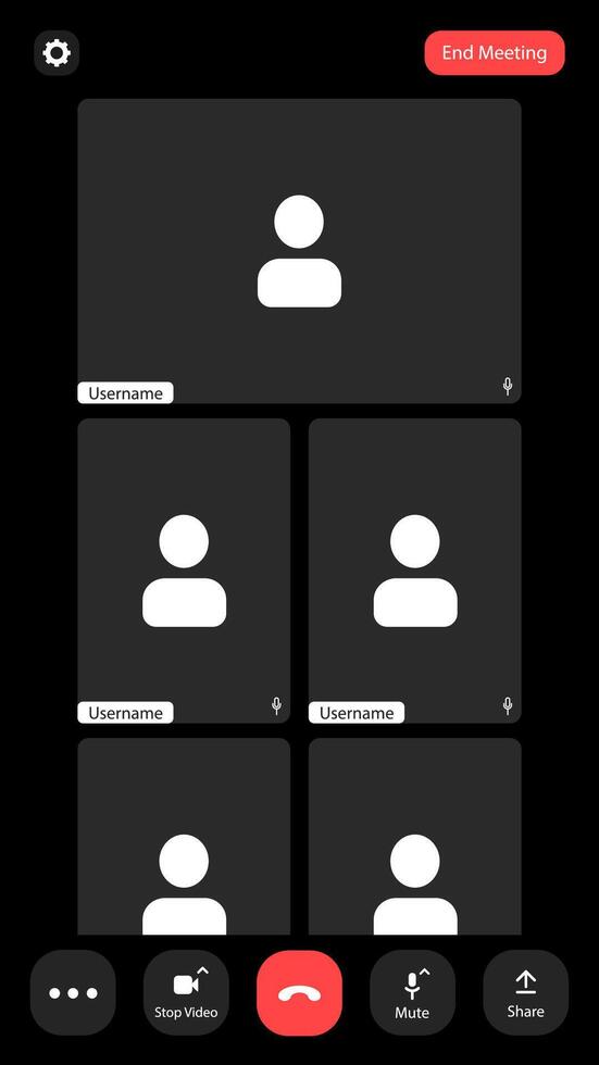 Virtual meeting interface showcasing multiple users in a virtual conference setting during a remote work session vector