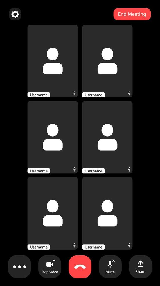 Virtual meeting in progress with multiple participants muted and off, showcasing a digital gathering atmosphere vector