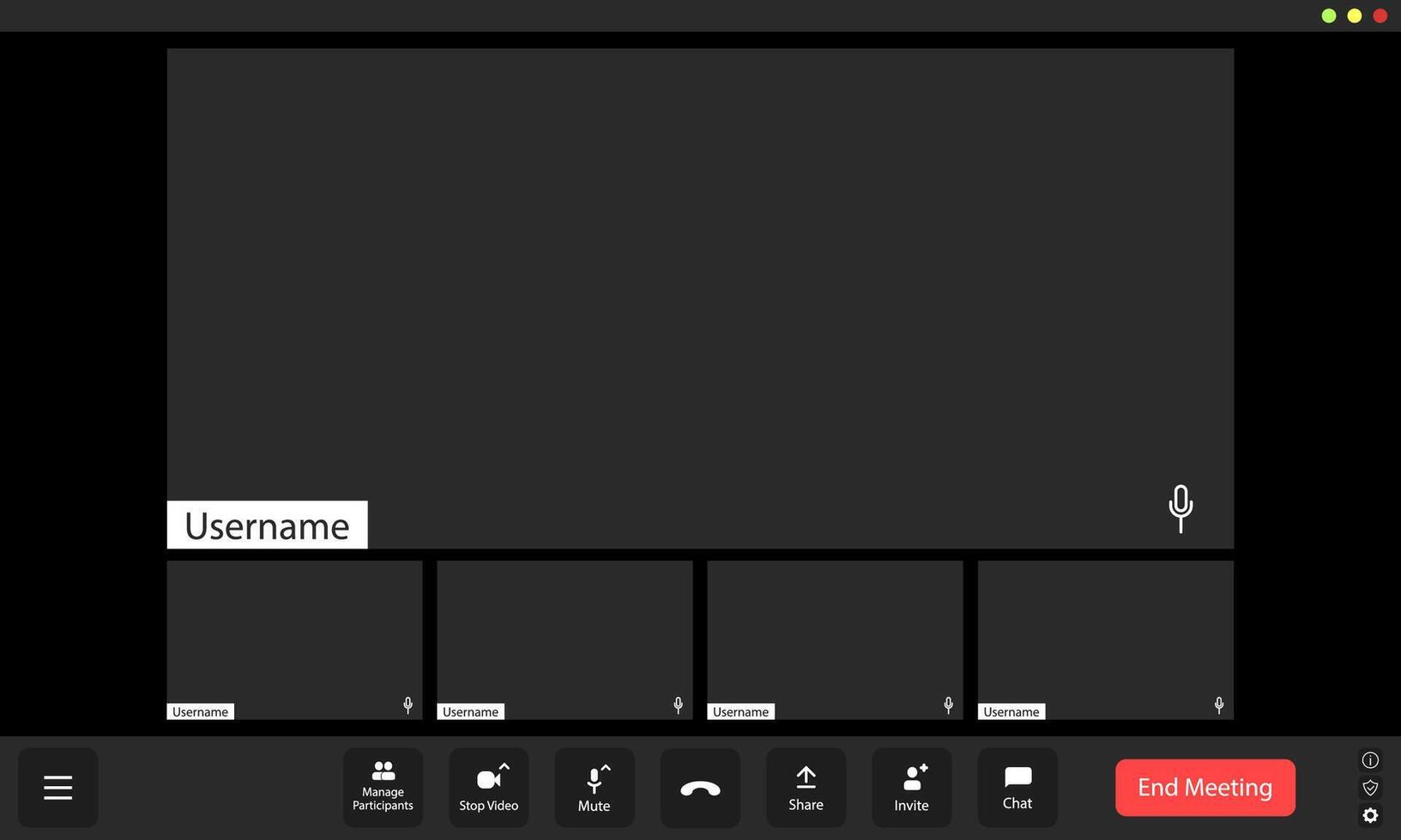 A digital meeting platform interface showcasing user interaction during a virtual gathering vector