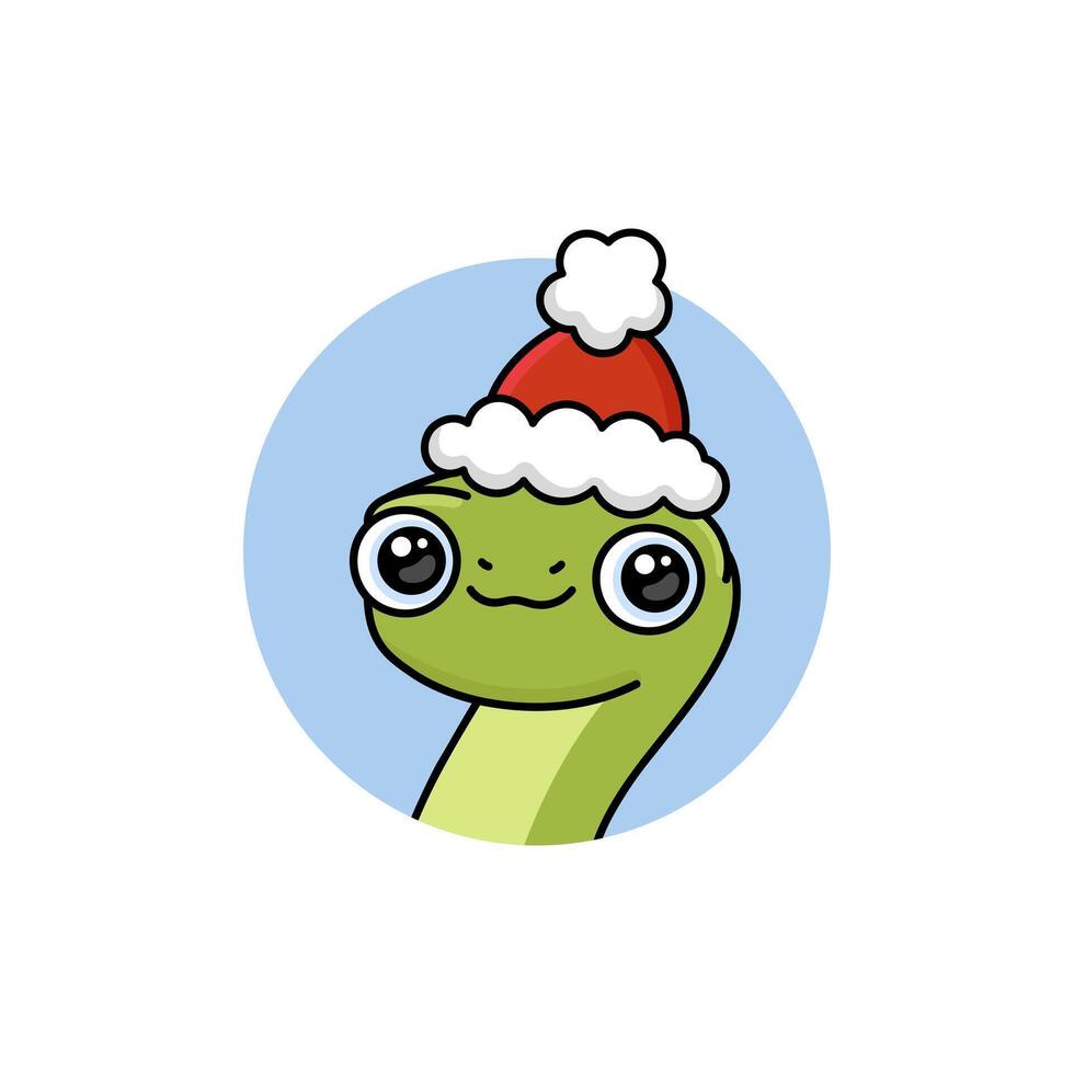 Cartoon Christmas snake in Santa hat. Happy viper avatar. Mascot animal character. Chinese New Year symbol. Illustration isolated on white background vector