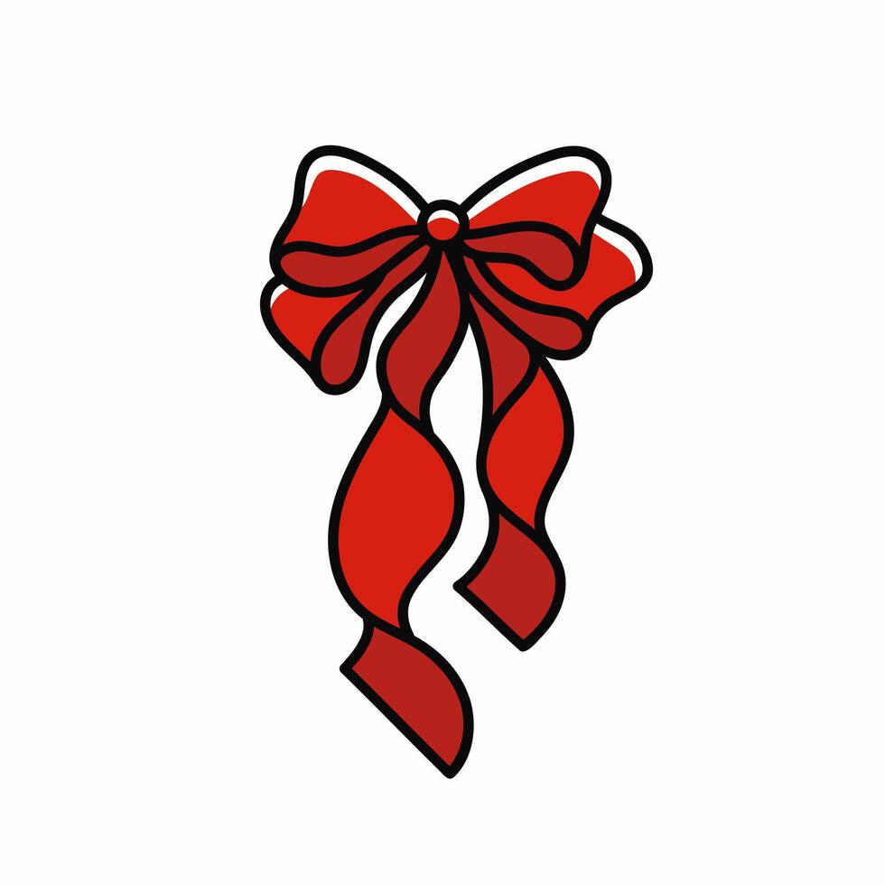 Elegant red bow with beautiful ribbons. Beautiful holiday decorative element, festive gift decor. Design element. Illustration isolated on white background vector