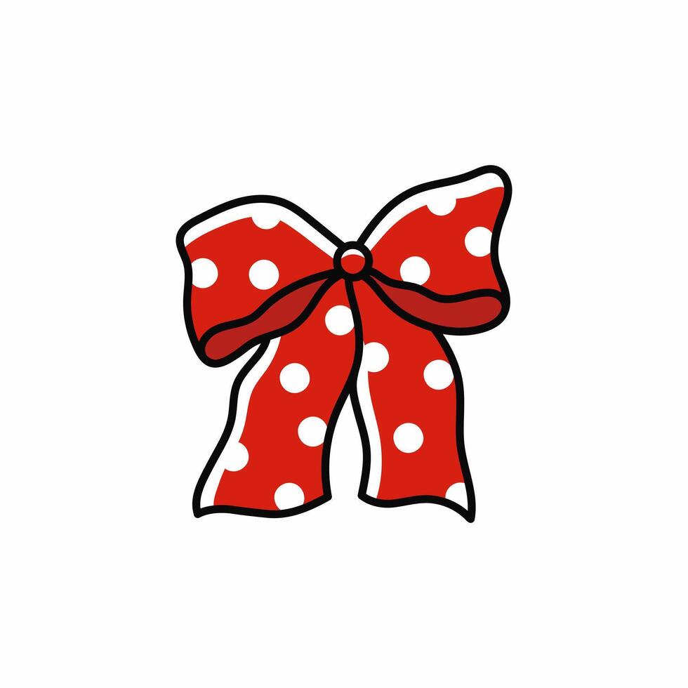 Elegant red bow with white polka dots. Beautiful holiday decorative element, festive gift decor. Design element. Illustration isolated on white background vector