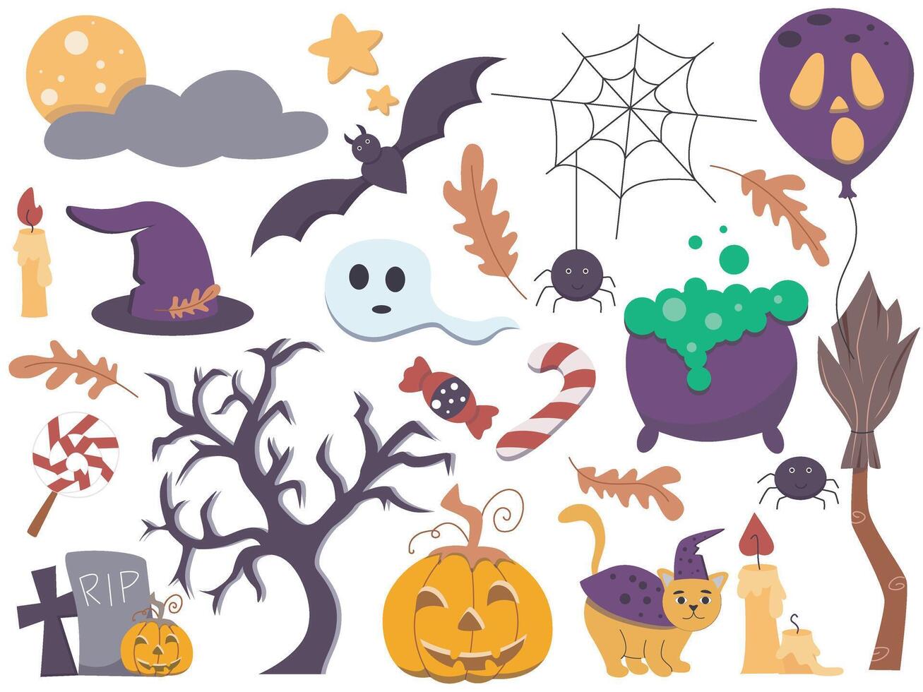 Set Halloween elements and symbols vector