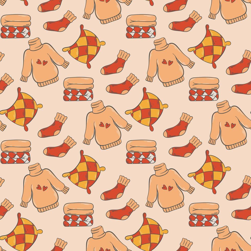 Autumn warm clothes seamless pattern vector