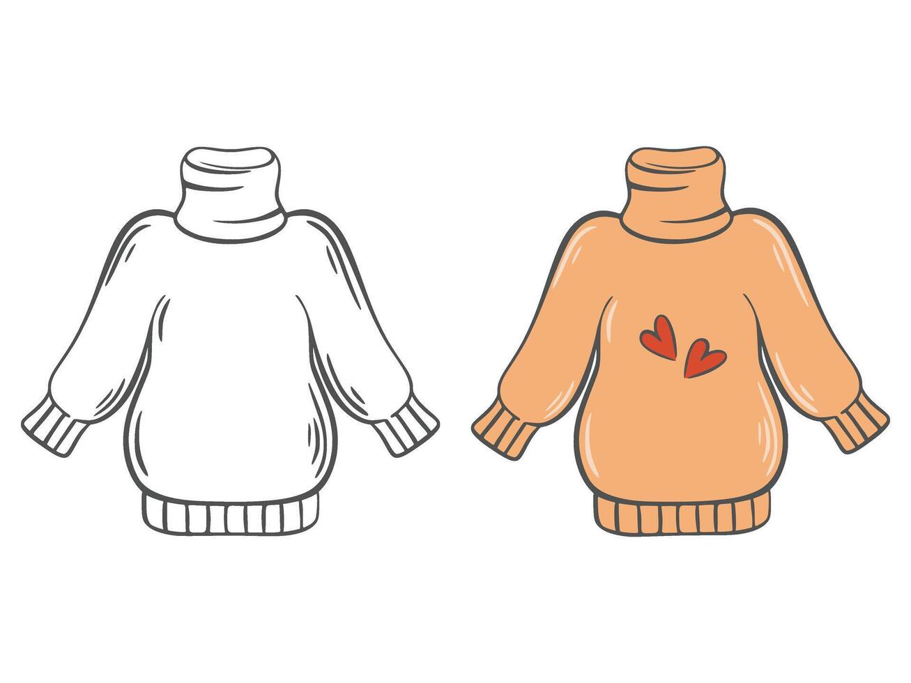 Sweater set black outline doodle illustration and color version vector