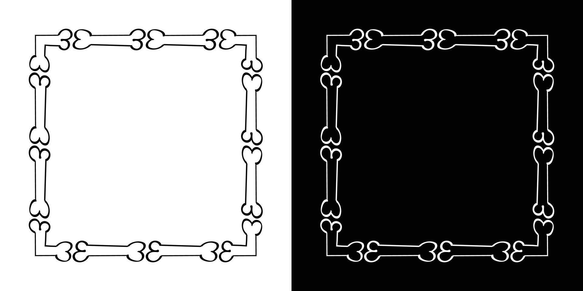 Halloween hand drawn bone decorative frame doodle sketch. vector