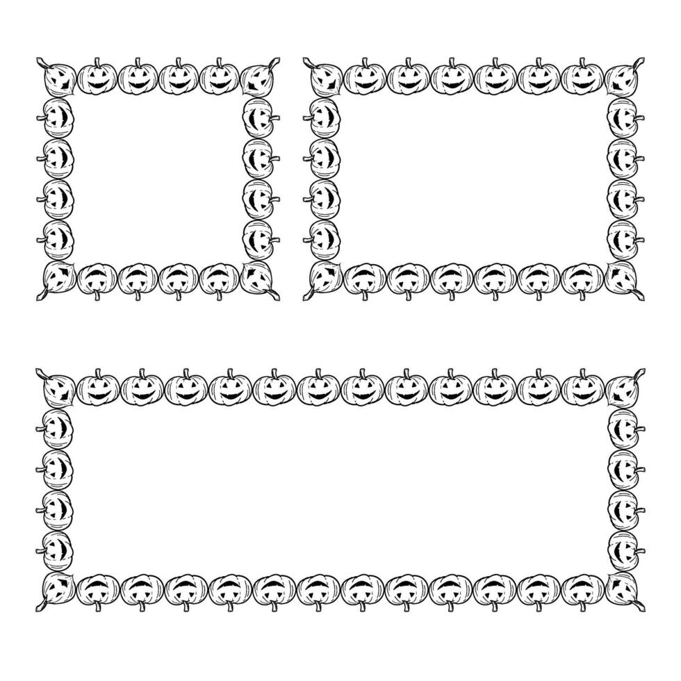 Halloween hand drawn pumpkins frame set doodle sketch. design vector
