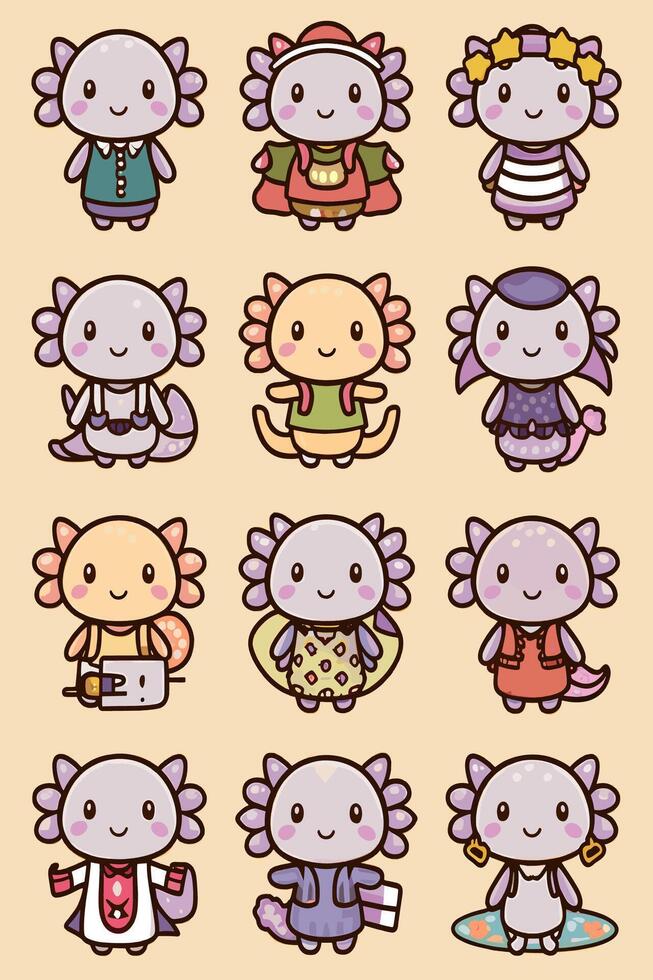 A set of cute little monsters with different outfits vector