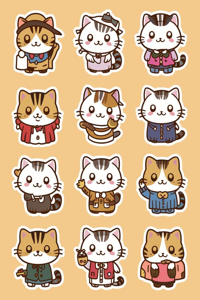 A set of stickers with different cats vector