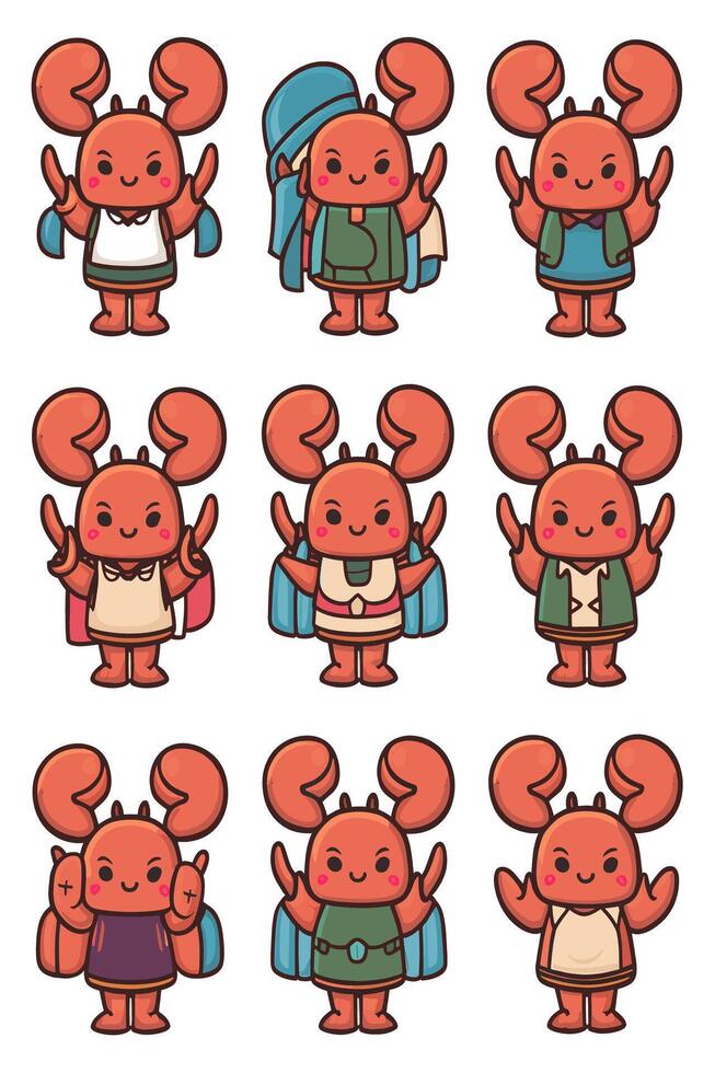 A set of cartoon crabs with different poses vector