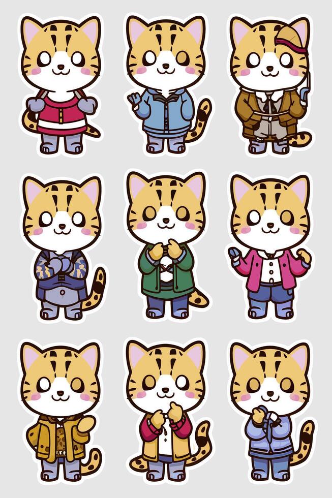 Cute cat stickers set vector