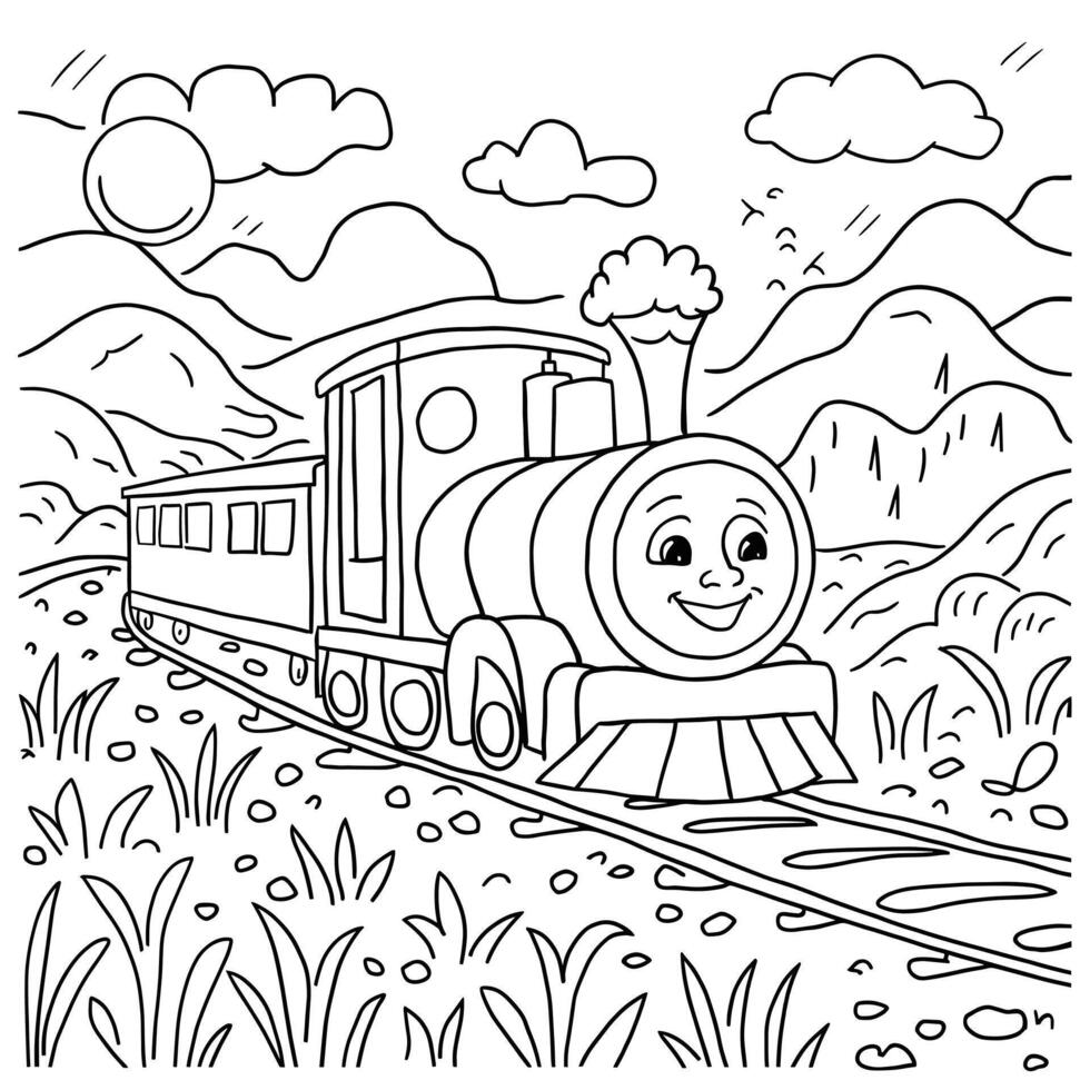 Train coloring pages for kids vector