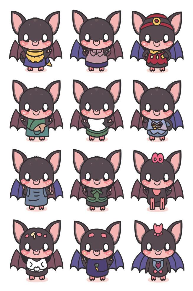 Bat characters by kawaii-bat vector
