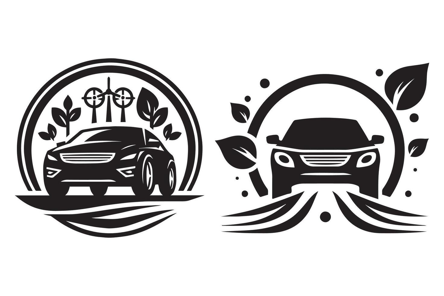 Car and windmill logo design set vector