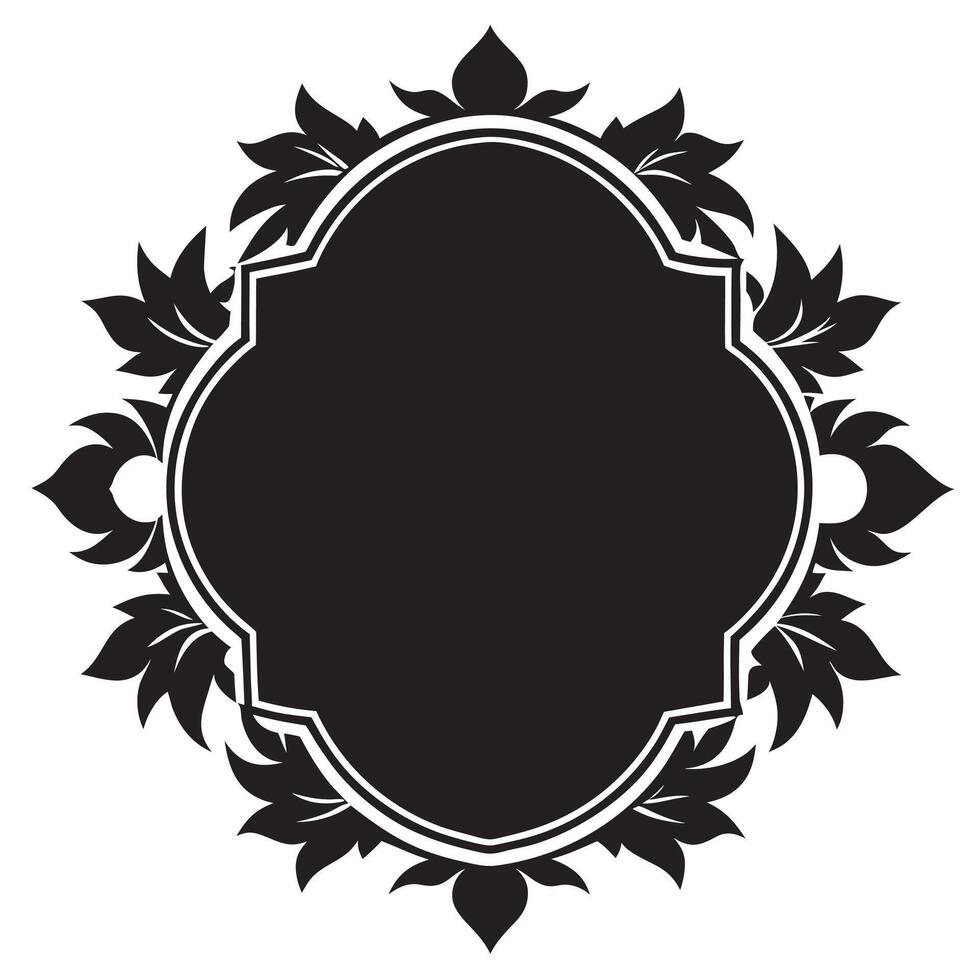 A black and white floral frame with a black border vector