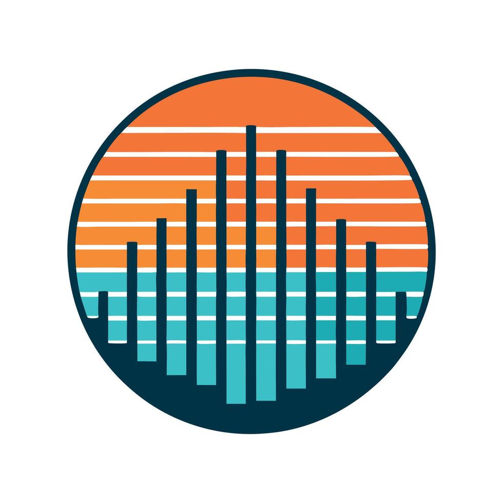 The sound of waves in a circle with a sunset in the background vector