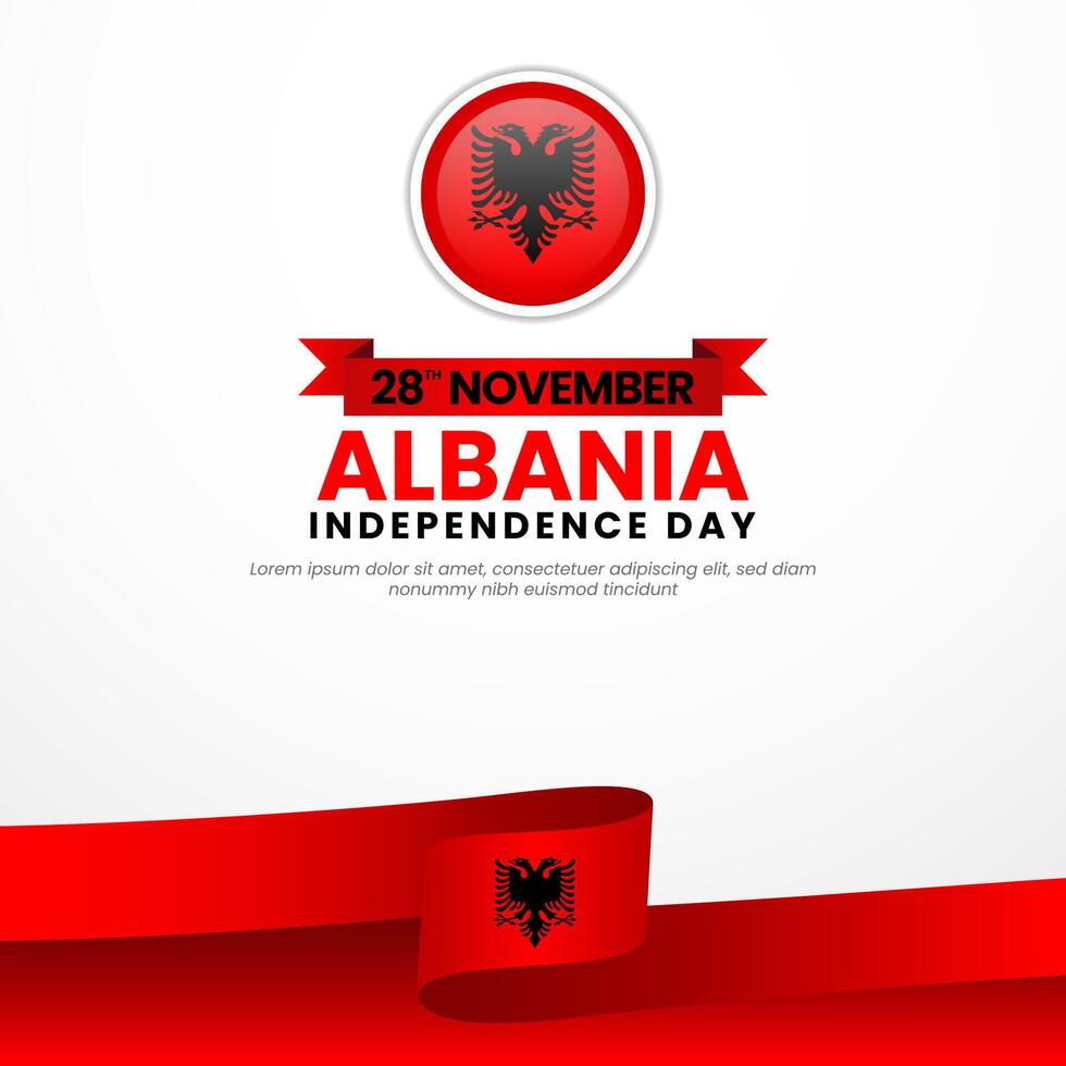 Albania Waving Ribbon Flag for Independence Day square banner background vector