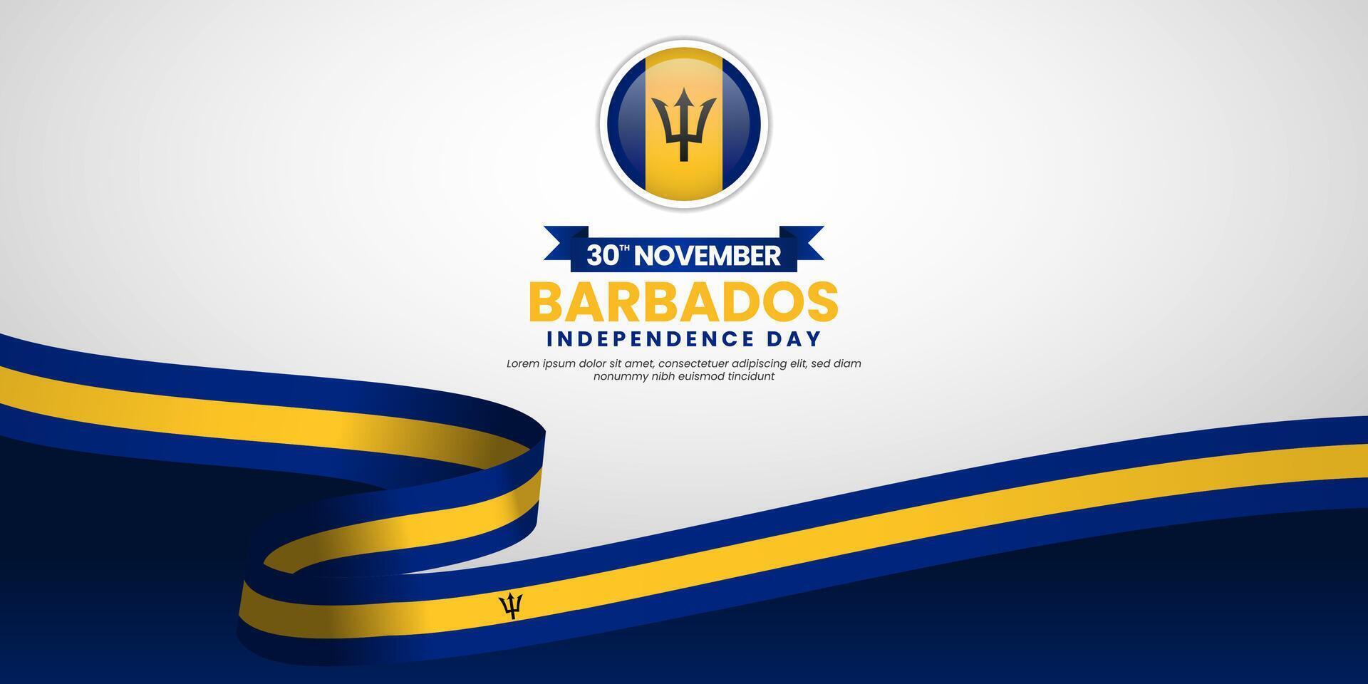 Barbados Independence Day banner background with waving ribbon flag vector