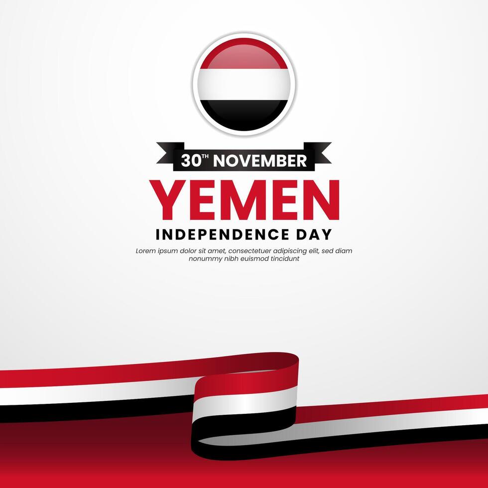 Waving ribbon flag banner of Yemen independence day Template poster design for social media post vector