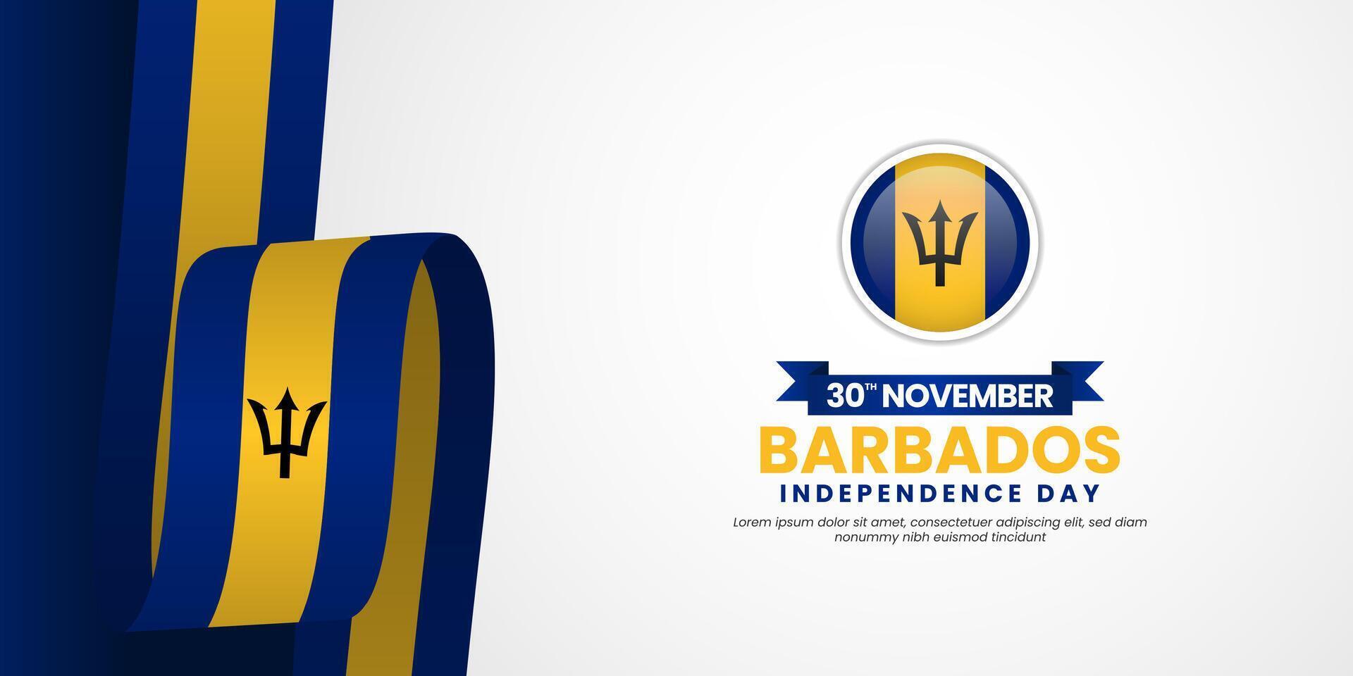 Barbados waving ribbon flag in colors of the Barbados national flag for Independence day background design vector