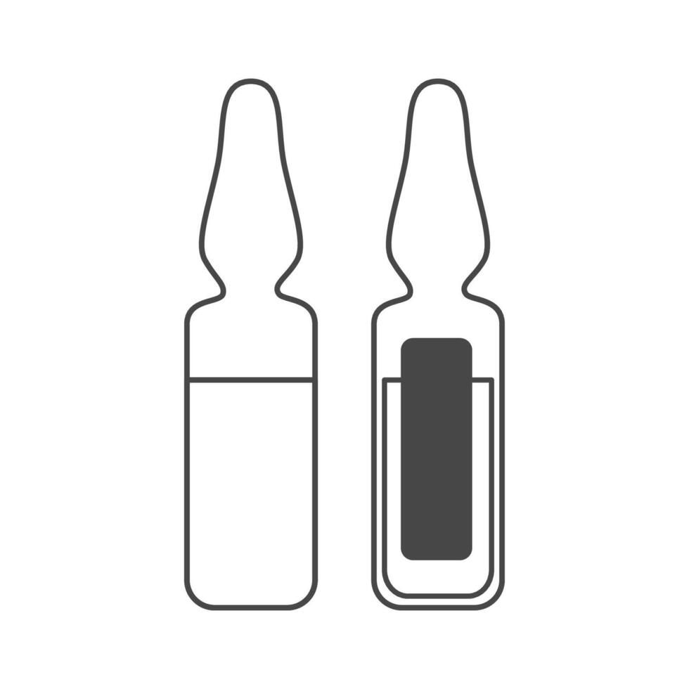 Set of lineart medical ampoules icons with prescription and liquid inside. Pharmacy and beauty concept vector