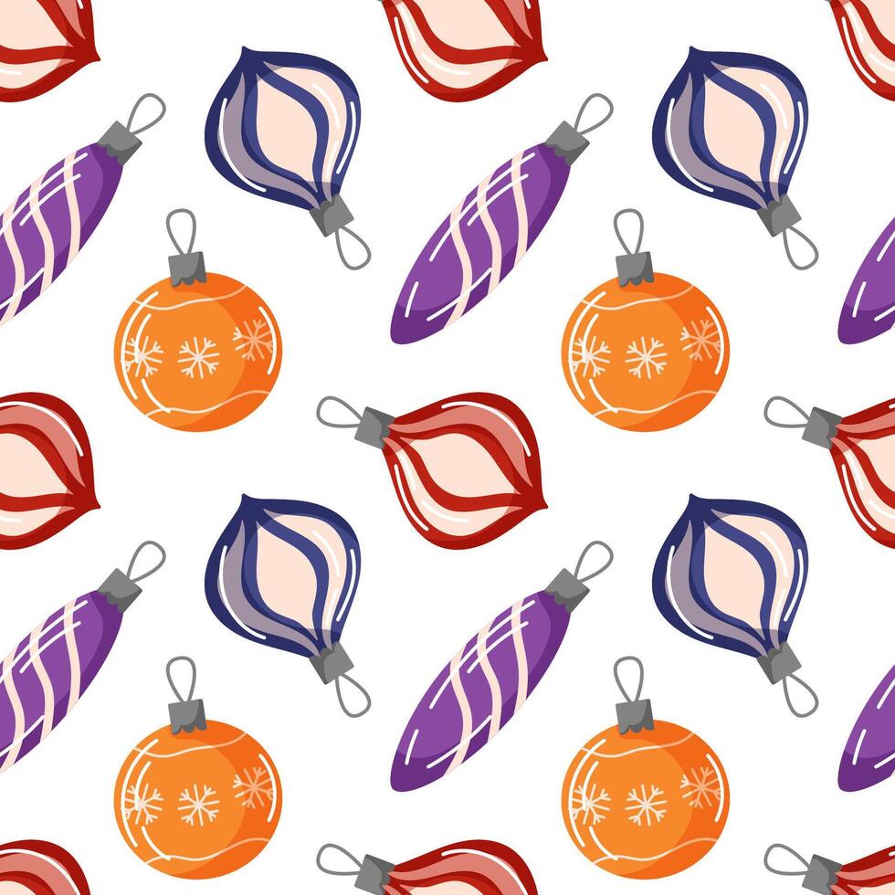 Christmas seamless pattern with tree balls in flat style. Vintage ornament background for design package, holiday, paper, decor. vector