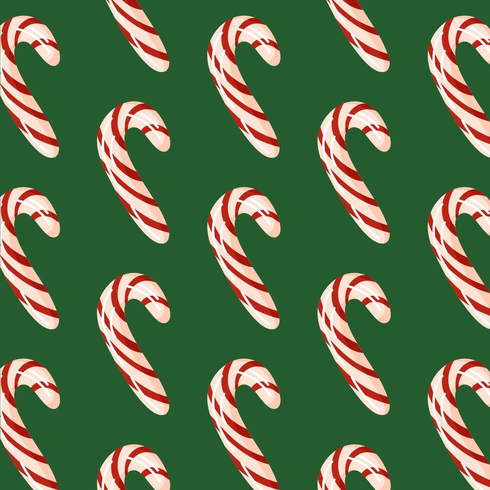 Christmas candy cane seamless pattern in cartoon style. Holiday traditional peppermint backdrop for wrapping paper, cards. vector
