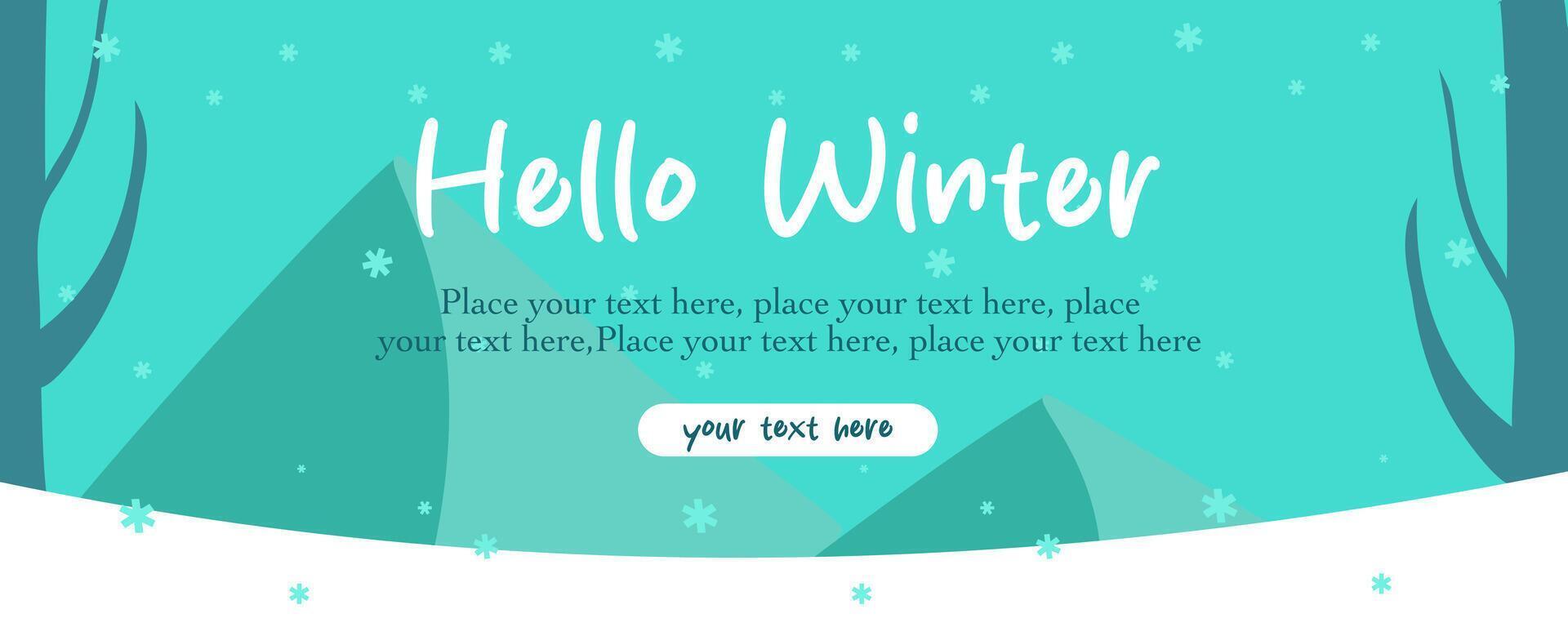 Horizontal Winter season christmas illustration template with snow element on green background good for banner, poster, greeting card, sale or advertisement, social media, cover and flyer vector
