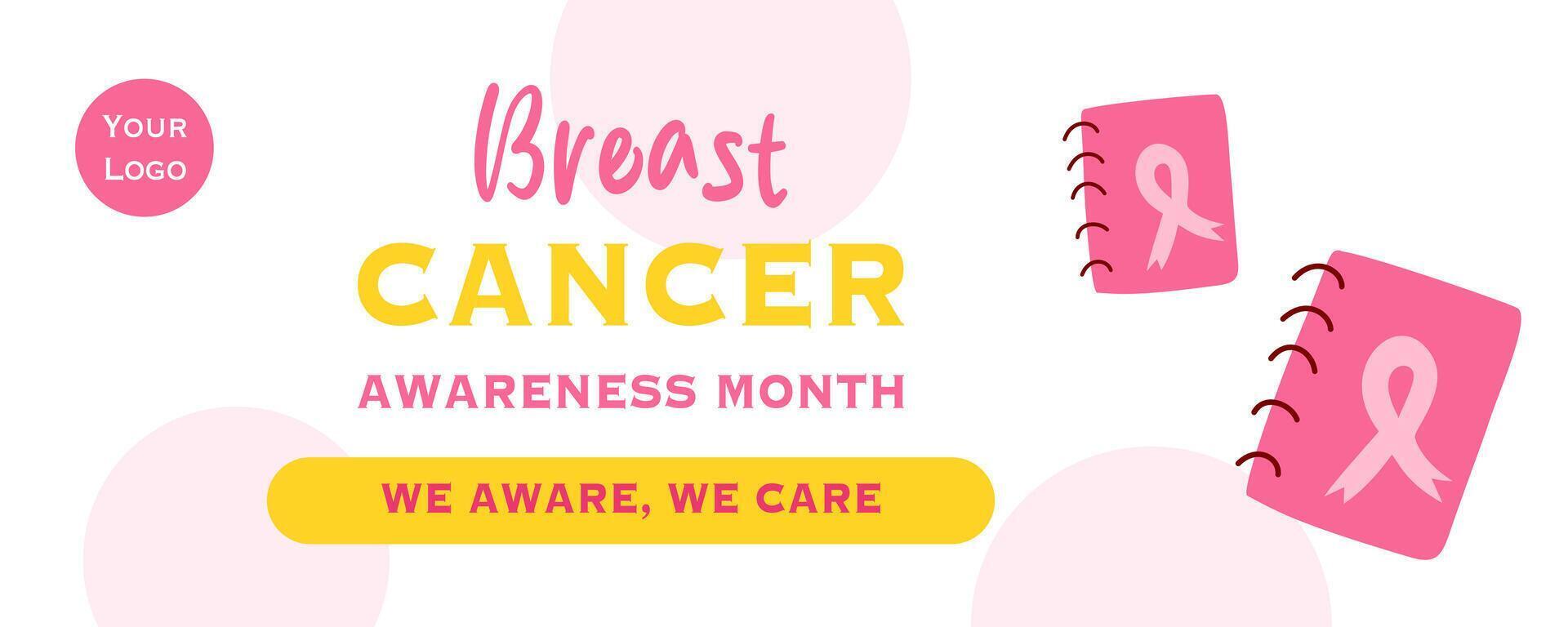 Template of October Breast Cancer awareness month with pink ribbon element, motivational text and white background for social media posting, banner, flyer, and poster vector