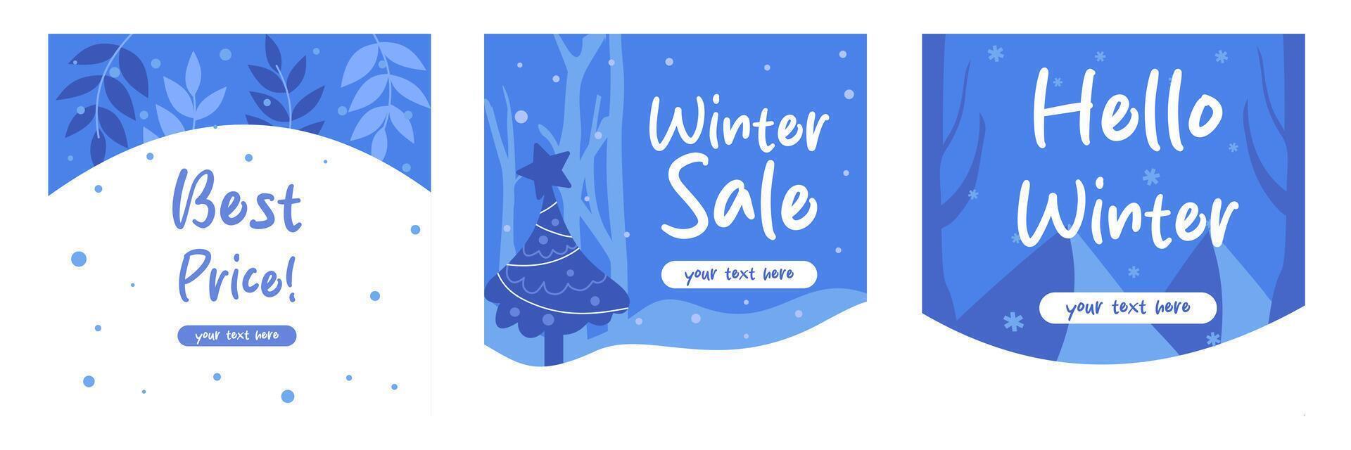 Winter season christmas illustration template Set with christmas tree and snow element on blue background good for banner, poster, greeting card, sale or advertisement, social media, cover and flyer vector