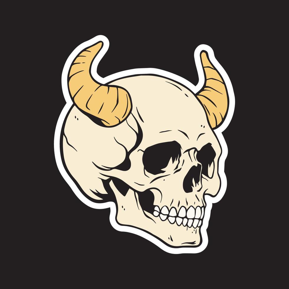 a skull with horns art illustration for stickers logo poster etc vector