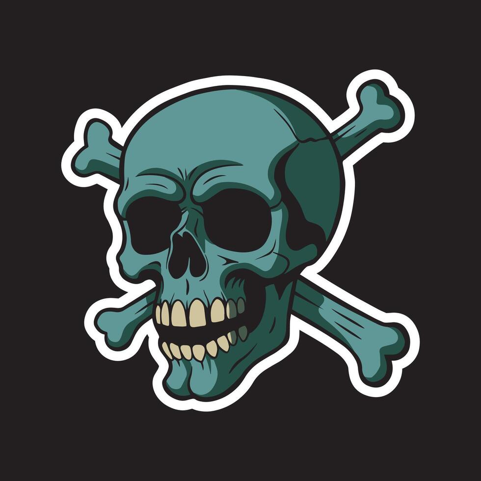 a green skull with a crossbone art illustration for stickers logo poster etc vector