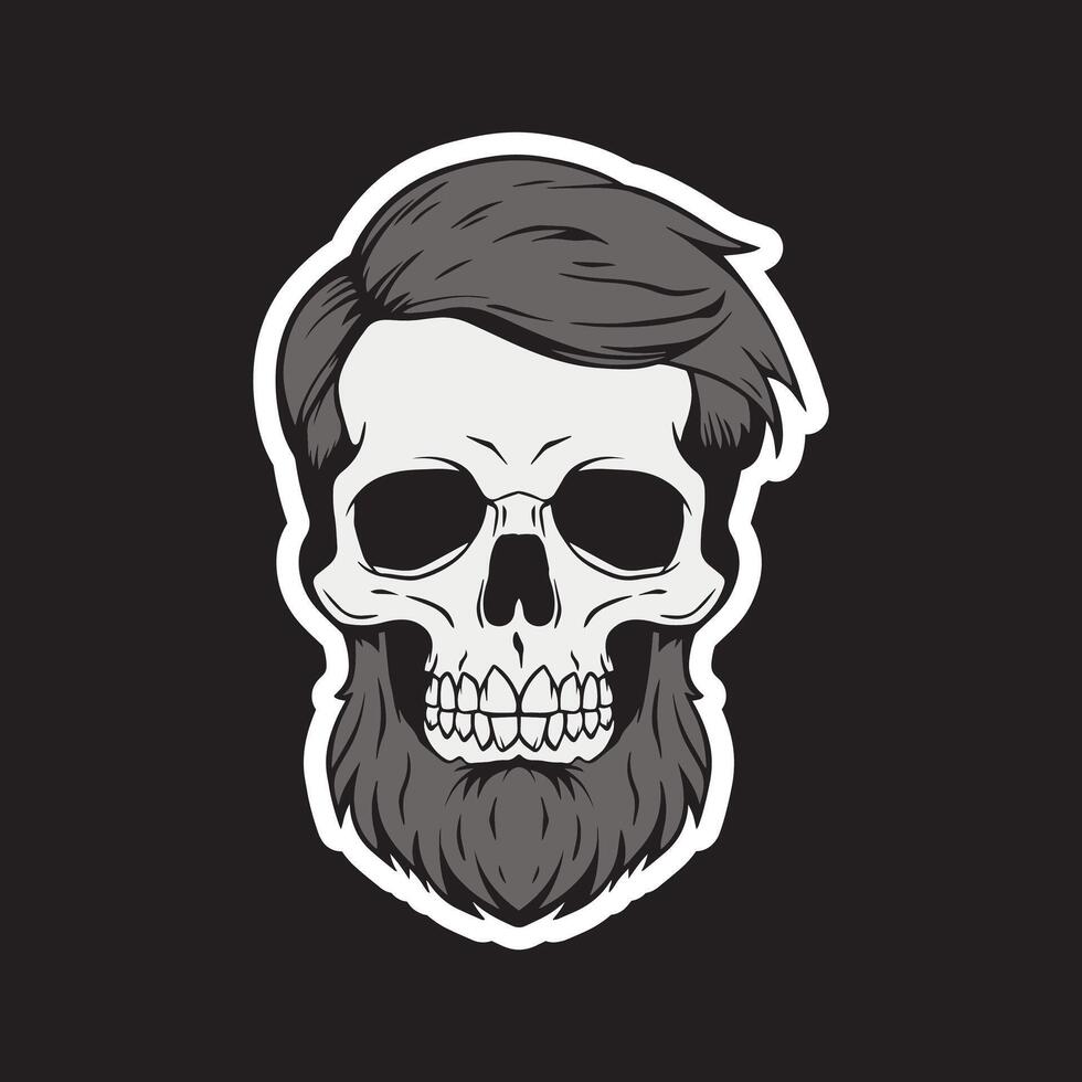 a skull with a beard and mustache art illustration for stickers logo poster etc vector