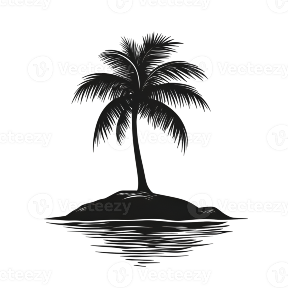 Palm tree silhouette on an island png