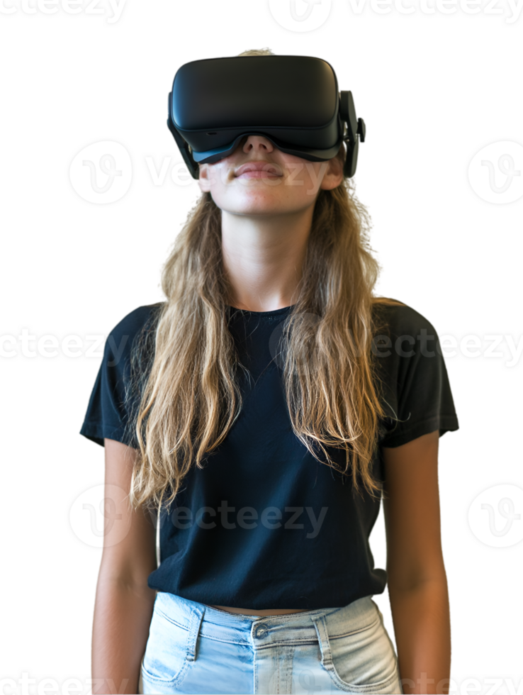 A girl wearing a virtual reality headset png