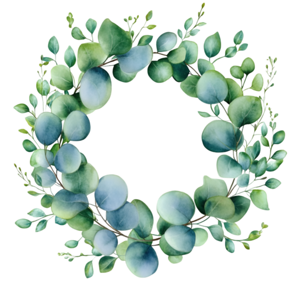 Watercolor eucalyptus wreath png