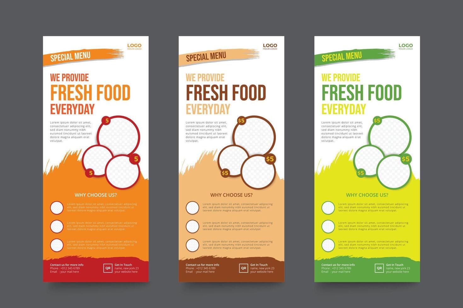 Restaurant rollup banner template, Fast food rollup banner design, Banner design template set vector