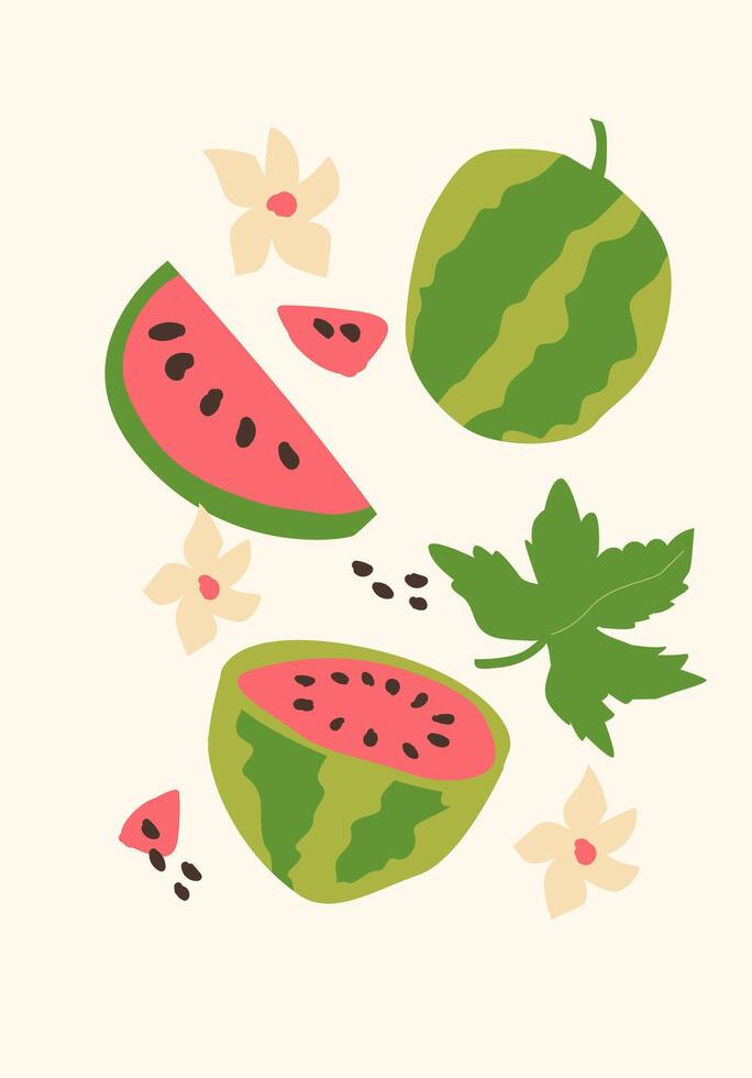 Modern watermelon artwork with sharp angles. Eye-catching flat design. vector