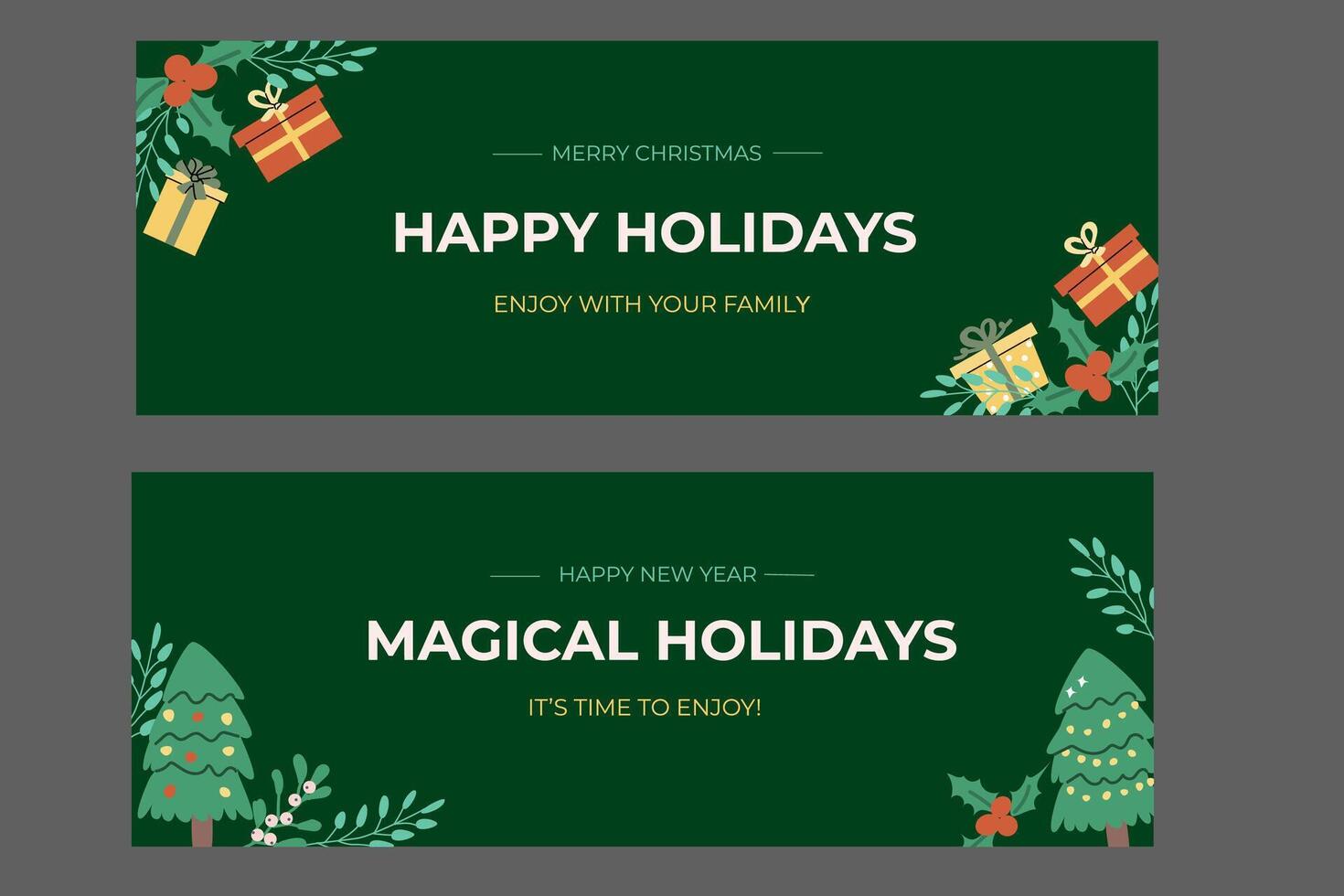 Christmas sale banners with festive elements and xmas characters. vector