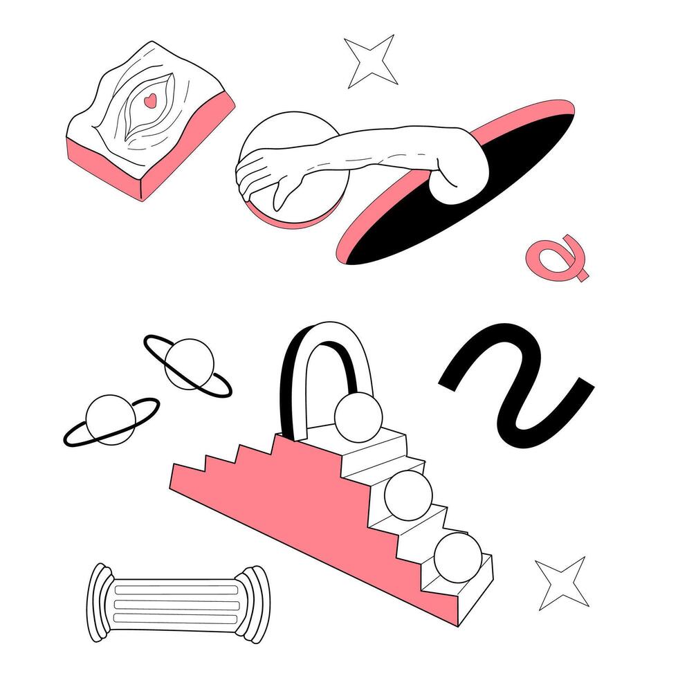 Surreal mix of Greek elements with abstract forms and geometric shapes. Flat design with a modern twist. vector