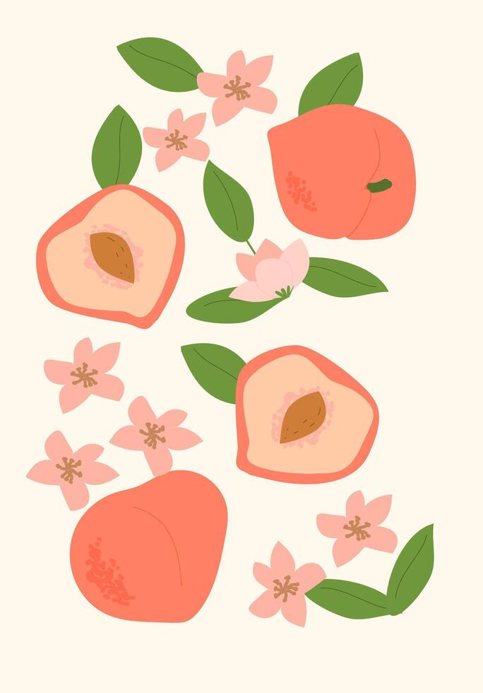 Bright abstract peach in flat design. A bold and modern wall art statement. vector