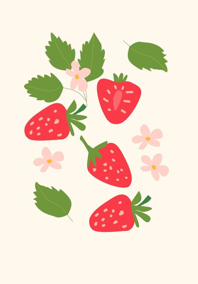 Abstract strawberry in flat, vibrant colors. Perfect for tropical-themed decor. vector