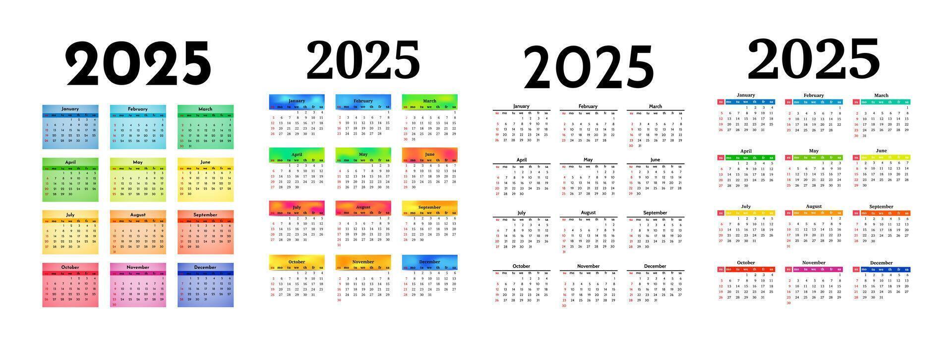 Set of calendars for 2025 isolated on a white background vector