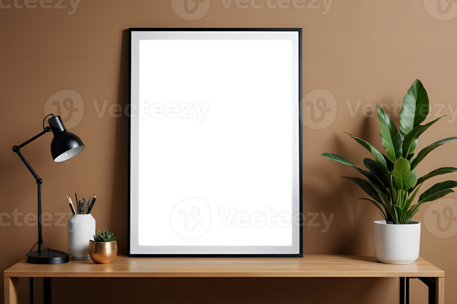 Black frame mockup on brown wall png