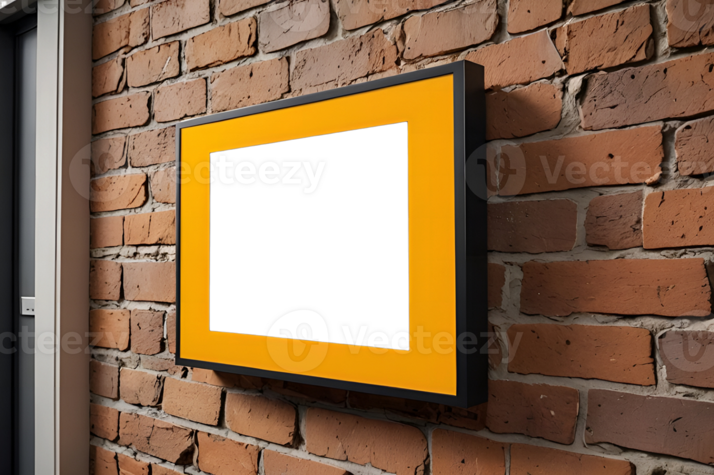 A black square frame mounted to a brick wall png