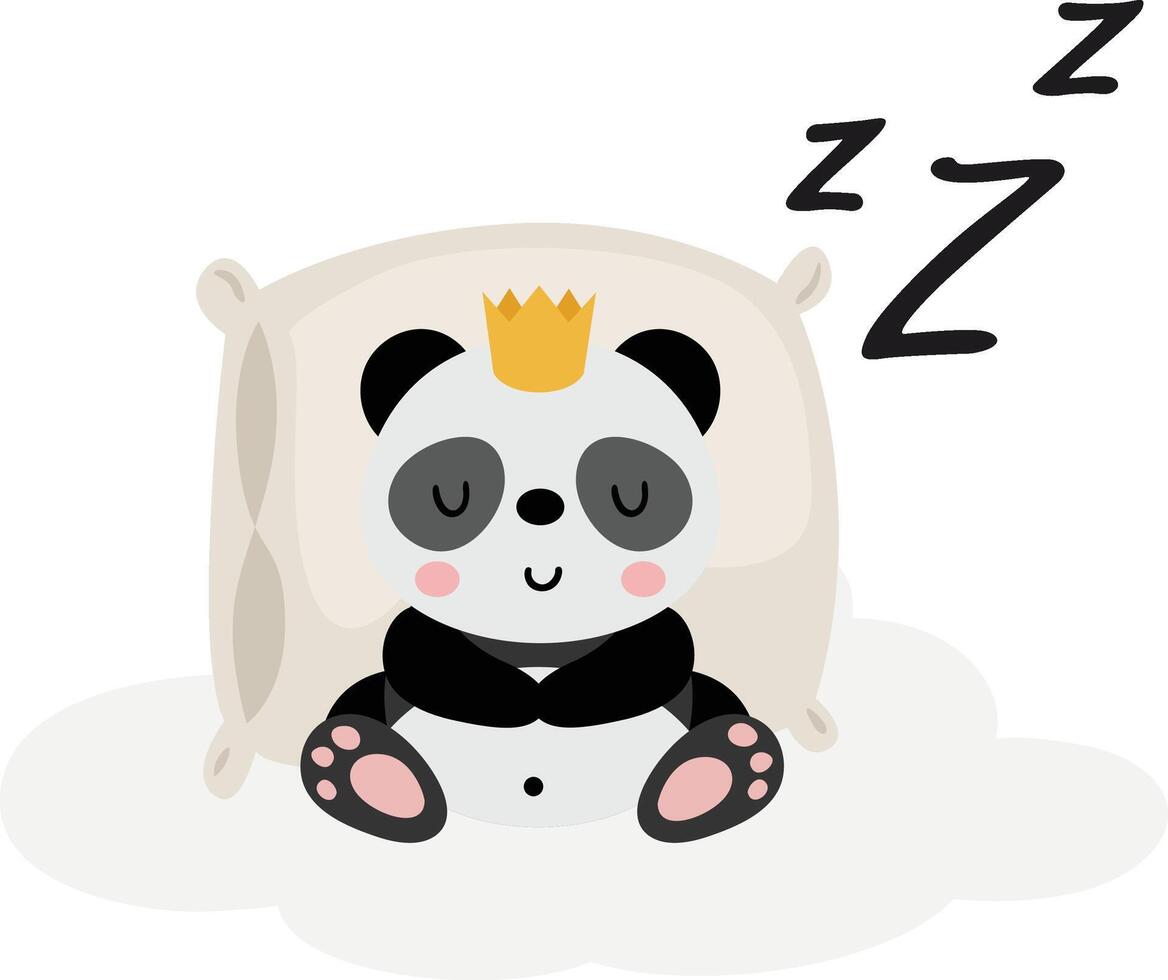 Adorable panda with a crown on his head sleeping vector